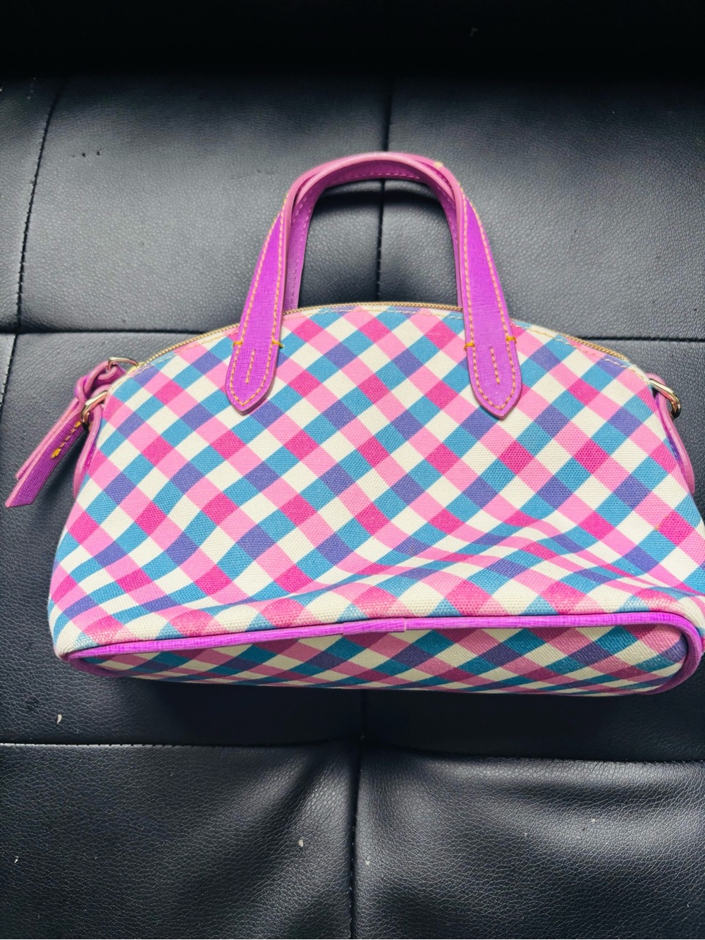 Dooney & Bourke Pink Multicolor Gingham Mini Satchel - Picture 2 of 6